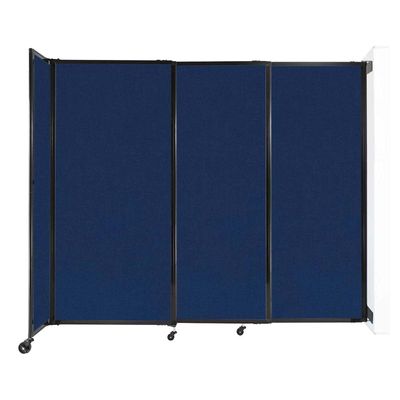 Wall-Mounted Sliding StraightWall Room Divider | Adjustable Widths | Locking Wheels | Room Separator | Up to 7'2" Wide x 6' Tall Navy Blue Fabric Panels