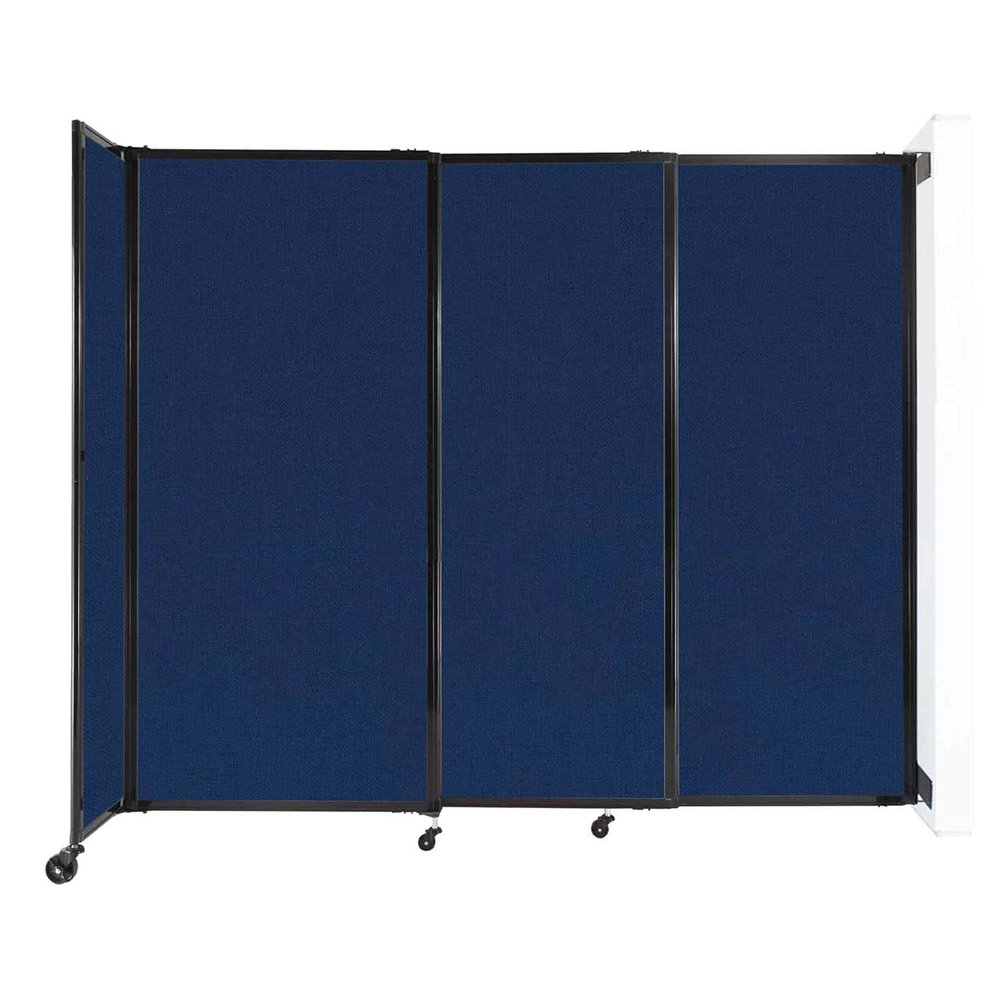 Wall-Mounted Sliding StraightWall Room Divider | Adjustable Widths | Locking Wheels | Room Separator | Up to 7'2" Wide x 6' Tall Navy Blue Fabric Panels
