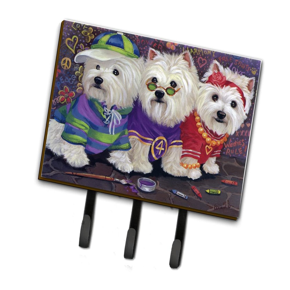 Caroline's Treasures PPP3280TH68 Westie Free Spirits Leash or Key Holder, Wall Hooks, Key Hooks Holder, Coat Rack Wall Mount, Coat Hooks, Hooks for Hanging Keys, Towels, Aprons, Leashes,