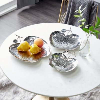 Deco 79 Metal Fruit Apple Tray, Set of 3 9", 11", 13"W, Silver