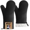 GORILLA GRIP BPA-Free Soft Silicone Oven Mitts, 14.5x8.3, Heat Resistant and Waterproof Cooking Gloves, Thick Cotton Lining, Flexible Gripping for Baking Grilling, Kitchen Potholders Set of 2, Black view 1