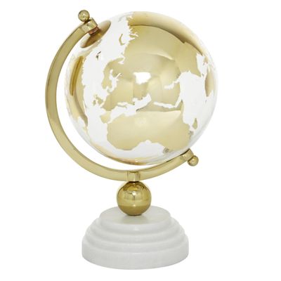 Deco 79 Marble Globe with Marble Base and Tiered Base, 8" x 8" x 13", Gold