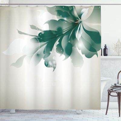Ambesonne Abstract Shower Curtain, Color Gradient Effect Isolated Flower Petal Stem Forms Digital Artwork, Cloth Fabric Bathroom Decor Set with Hooks, 69" W x 75" L, Emerald Coconut