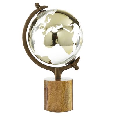 Deco 79 Wood Globe with Brown Base, 8" x 8" x 15", Gold