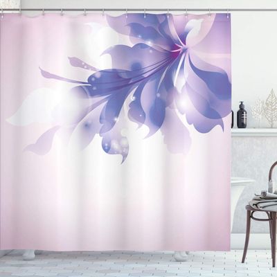 Ambesonne Abstract Shower Curtain, Color Gradient Effect Isolated Flower Petal Stem Forms Digital Artwork, Cloth Fabric Bathroom Decor Set with Hooks, 84" Long Extra, Dark Indigo