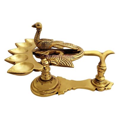 Om Pooja Shop Panchmukhi Temple Aarti Diya in Brass