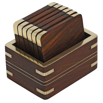UKAL Wooden Drink Coasters Wood Table Coaster Set of 6 for Tea Cups Coffee Mugs Beer Cans Bar Tumblers and Water Glasses