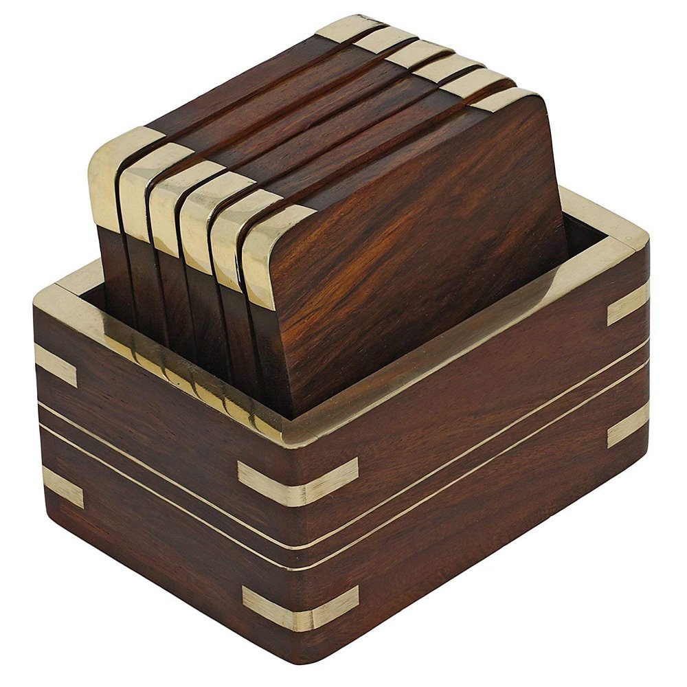 UKAL Wooden Drink Coasters Wood Table Coaster Set of 6 for Tea Cups Coffee Mugs Beer Cans Bar Tumblers and Water Glasses