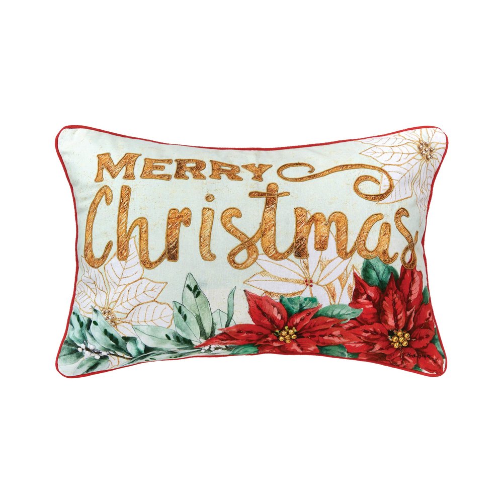 C&F Home Poinsettia Merry Christmas Printed & Embroidered Cotton Blend Accent Throw Pillow 14" x 22" Xmas Festive Winter Holidays Botanical Home Living Room Sofa Couch Chair Bed Bedroom Premium