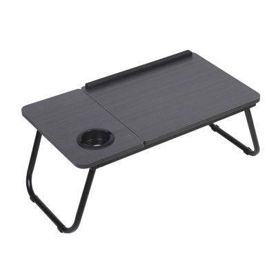 Desk Bed Folding Table Home Laptop Small Compact for Student Dormitory with Cup Holder and Tiltable Tabletop (Color : Black)