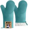 GORILLA GRIP BPA-Free Soft Silicone Oven Mitts, 14.5x8.3, Heat Resistant and Waterproof Cooking Gloves, Thick Cotton Lining, Flexible Gripping for Baking Grilling, Kitchen Potholders Set, Turquoise view 1