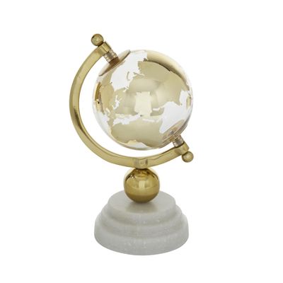 Deco 79 Marble Globe with Marble Base and Tiered Base, 5" x 5" x 11", Gold