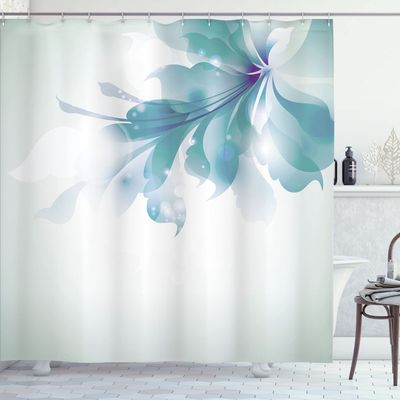 Ambesonne Abstract Shower Curtain, Color Gradient Effect Isolated Flower Petal Stem Forms Digital Artwork, Cloth Fabric Bathroom Decor Set with Hooks, 69" W x 75" L, Seafoam