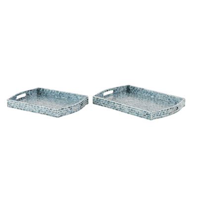 Deco 79 Wood Tray with Slot Handles, Set of 2 20', 18'W, Blue