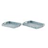 Deco 79 Wood Tray with Slot Handles, Set of 2 20', 18'W, Blue view 1
