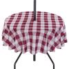 SquarePie 60 Inch Round Outdoor Tablecloth with Umbrella Hole and Zipper - Spillproof Wipeable Polyester Gingham Table Cloth Cover for Patio Picnic Camping Garden BBQ, Burgundy Red Checkered view 1