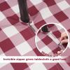 SquarePie 60 Inch Round Outdoor Tablecloth with Umbrella Hole and Zipper - Spillproof Wipeable Polyester Gingham Table Cloth Cover for Patio Picnic Camping Garden BBQ, Burgundy Red Checkered view 2