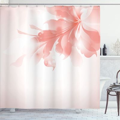 Ambesonne Abstract Shower Curtain, Color Gradient Effect Isolated Flower Petal Stem Forms Digital Artwork, Cloth Fabric Bathroom Decor Set with Hooks, 69" W x 75" L, Peach Blush
