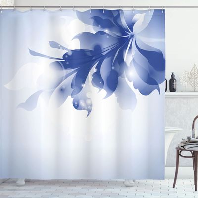 Ambesonne Abstract Shower Curtain, Color Gradient Effect Isolated Flower Petal Stem Forms Digital Artwork, Cloth Fabric Bathroom Decor Set with Hooks, 69" W x 84" L, Violet Blue