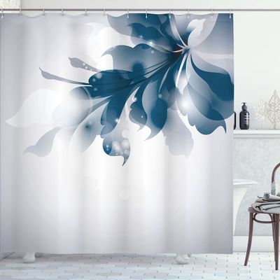 Ambesonne Abstract Shower Curtain, Color Gradient Effect Isolated Flower Petal Stem Forms Digital Artwork, Cloth Fabric Bathroom Decor Set with Hooks, 69" W x 84" L, Petrol Blue