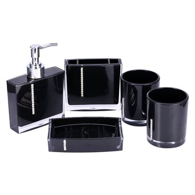 5pcs Black Bathroom Accessories Set, Acrylic Bathroom Set with Soap Dish Lotion Dispenser Pump Toothbrush Holder Cup for Home