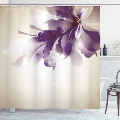 Ambesonne Abstract Shower Curtain, Color Gradient Effect Isolated Flower Petal Stem Forms Digital Artwork, Cloth Fabric Bathroom Decor Set with Hooks, 84" Long Extra, Quartz Cream