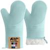 GORILLA GRIP BPA-Free Soft Silicone Oven Mitts, 14.5x8.3, Heat Resistant and Waterproof Cooking Gloves, Thick Cotton Lining, Flexible Gripping for Baking Grilling, Kitchen Potholders Set of 2, Mint view 1