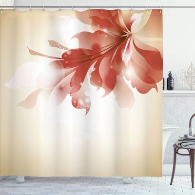 Ambesonne Abstract Shower Curtain, Color Gradient Effect Isolated Flower Petal Stem Forms Digital Artwork, Cloth Fabric Bathroom Decor Set with Hooks, 69" W x 75" L, Dark Salmon