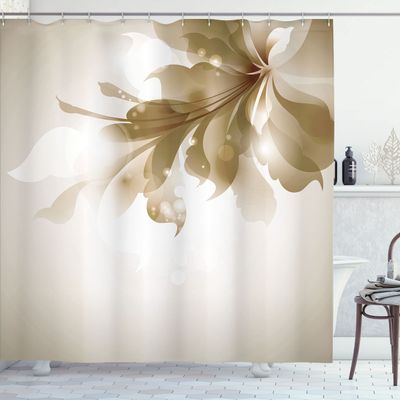 Ambesonne Abstract Shower Curtain, Color Gradient Effect Isolated Flower Petal Stem Forms Digital Artwork, Cloth Fabric Bathroom Decor Set with Hooks, 69" W x 84" L, Dark Tan