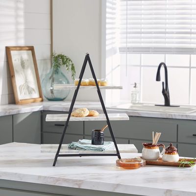 Deco 79 Marble 3 Tiered Tiered Server, 20" x 9" x 23", White