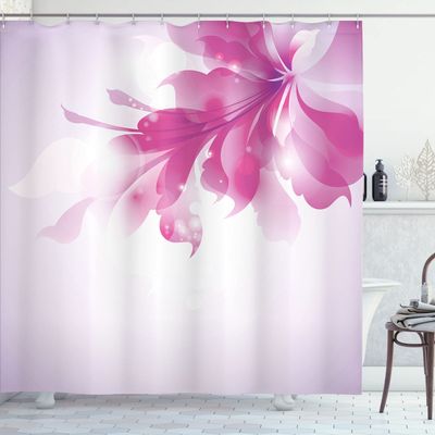 Ambesonne Abstract Shower Curtain, Color Gradient Effect Isolated Flower Petal Stem Forms Digital Artwork, Cloth Fabric Bathroom Decor Set with Hooks, 69" W x 84" L, Magenta Rose