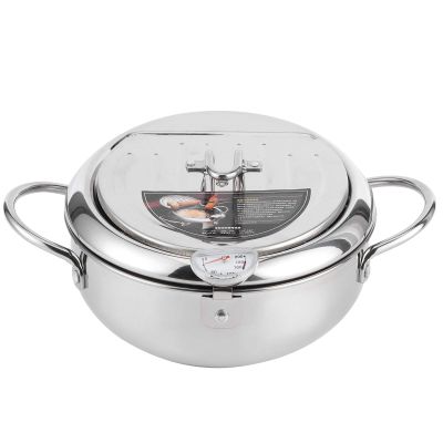 Japanese- Mini Stainless Steel Frying Pot, Temperature-controlled Household Frying Pan, Compatible with Gas Stove, Induction Cooker and Electric Stove(24cm)