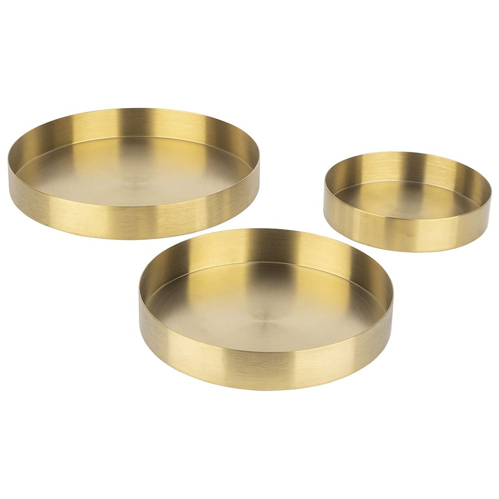 Koyal Wholesale Round Decorative Tray Set, Set of 3, Gold Decorative Trays for Coffee Table, Bar Cart, Dresser, Bathroom, Perfume, Makeup, Wedding Centerpieces