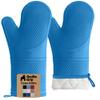 GORILLA GRIP BPA-Free Soft Silicone Oven Mitts, 14.5x8.3, Heat Resistant and Waterproof Cooking Gloves, Thick Cotton Lining, Flexible Gripping for Baking Grilling, Kitchen Potholders Set of 2, Aqua view 1