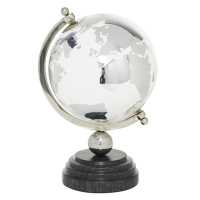 Deco 79 Marble Globe with Marble Base and Tiered Base, 8" x 8" x 13", Silver