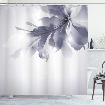 Ambesonne Abstract Shower Curtain, Color Gradient Effect Isolated Flower Petal Stem Forms Digital Artwork, Cloth Fabric Bathroom Decor Set with Hooks, 69" W x 70" L, Dimgray Grey