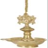 Roof Hanging Lamp with Vaishnava Symbols - Conch and Chakra - Brass Statue from South India view 1