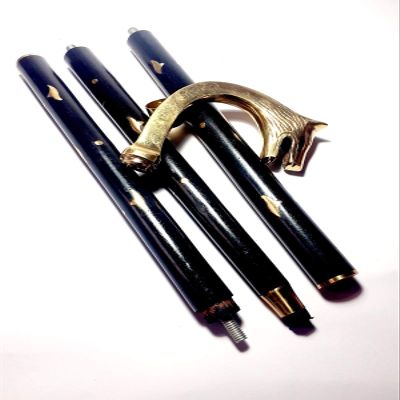 Wolf Head Brass Handle Walking Stick Design Vintage Walking Stick in Chrome Finish Black & Golden