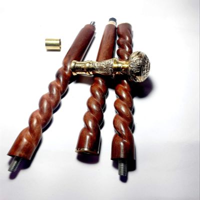 Home Decor Antique Style Walking Shaft Cane Wooden Walker Stick Vintage Solid Brass Knob Head Designer Handle Complete Brass walking stick cane 3 fold Victorian Handle Walking Spiral Stick Brass