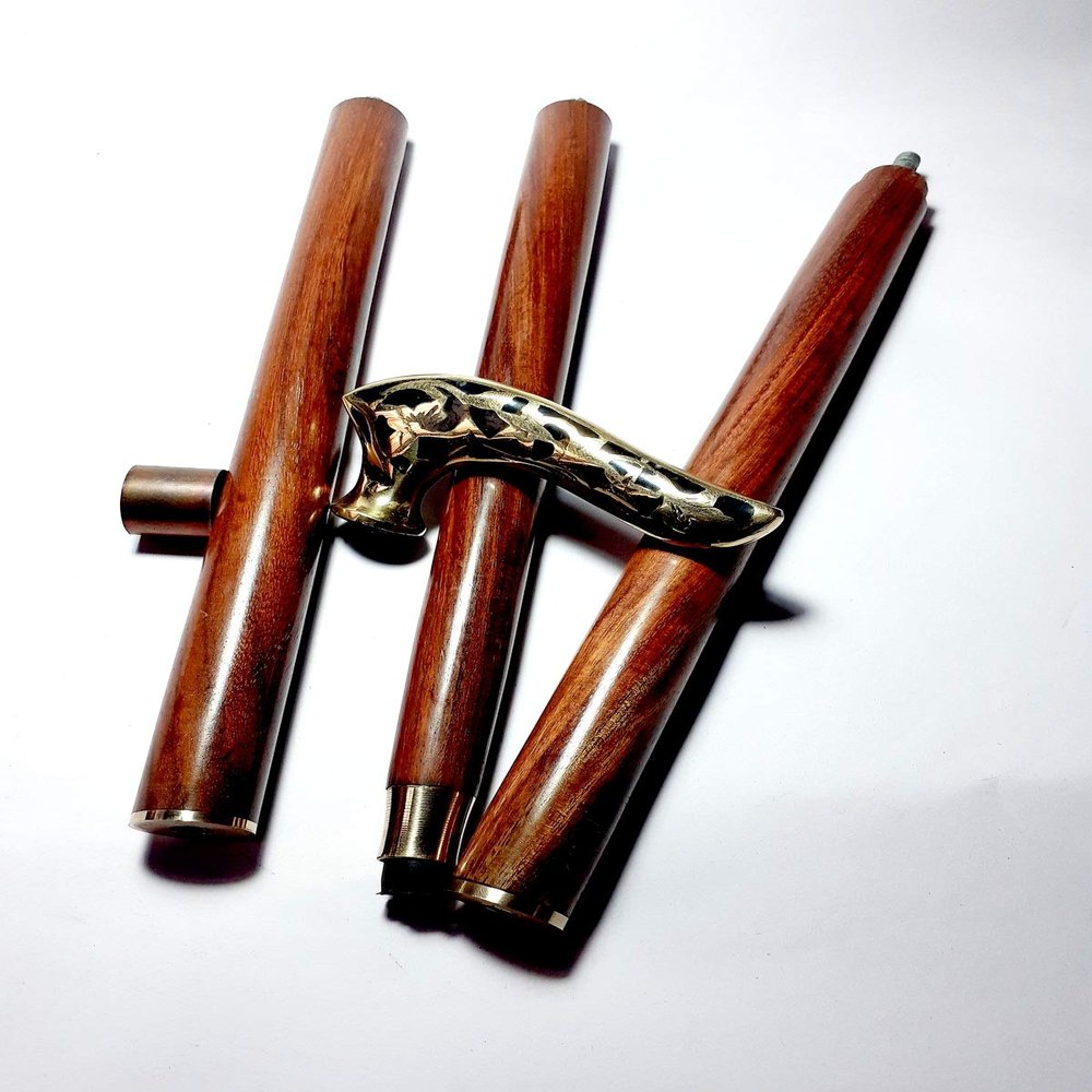 Ganga Nautical Brass Walking Stick Victorian Handle Wooden Vintage Walking Cane Style (Red & Golden)