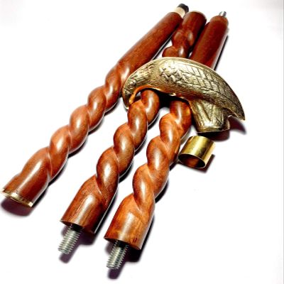 Ganga Nautical Peacock Complete Brass Walking Stick Cane 3 fold Victorian Handle Walking Spiral Stick Brass