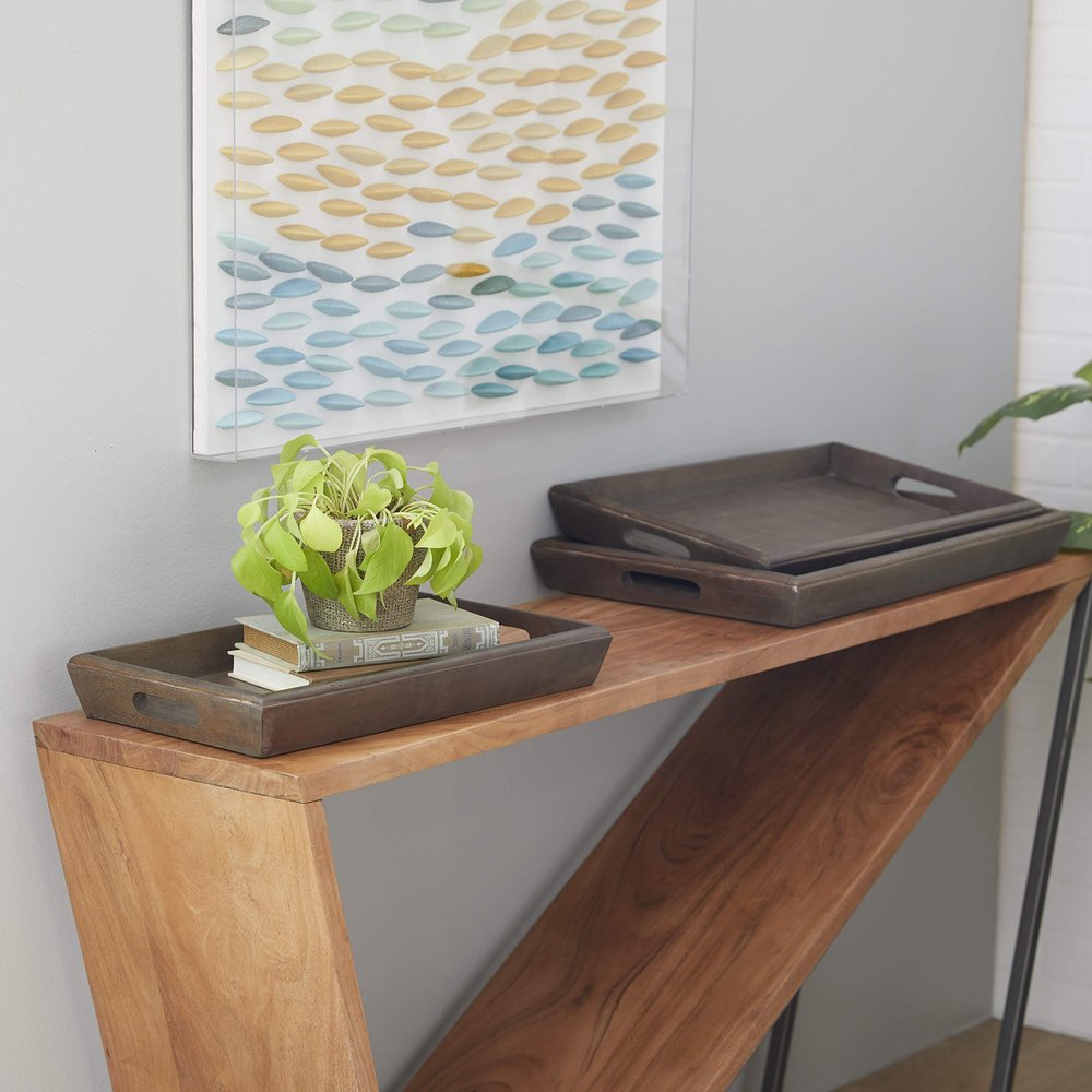 Deco 79 Tray, S/3 18", 20", 22" W, Brown