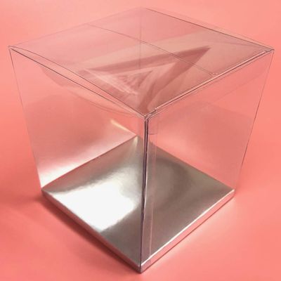 Durapak Supplies 24 PCS 4 x 4 x 4-1/2" Tuck Top w/Silver Card Bottom, Clear Plastic PVC Boxes for Party Favor Wedding Favor, retail products packaging and display