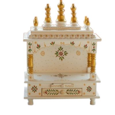 Kamdhenu art and craft Wooden Temple for Home and Office Poojaghar - 15 x 8 x 18 White and Red