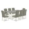 East West Furniture V097EN206-9 9 Piece Dining Room Set Includes a Rectangle Kitchen Table with V-Legs and 8 Dark Shitake Linen Fabric Upholstered Parson Chairs, 40x72 Inch, Multi-Color view 1