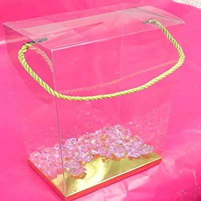 Durapak Supplies 24 PCS 5.5(W) x4(D) x7.5(H) Rope Handle w/Golden Card Bottom, Clear Plastic PVC Boxes for Party Favor Wedding Favor, retail products packaging and display