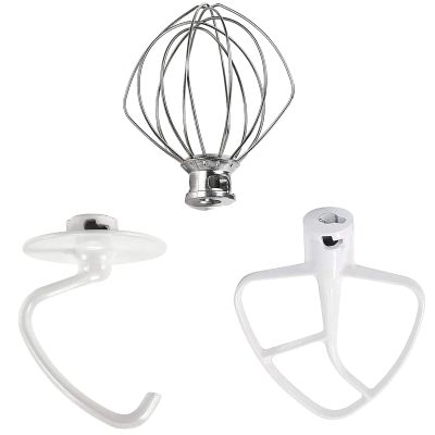 3 Pack Mixer Attachments for Kitchen Aid 4.5-5 Quart Tilt-Head Stand Mixers, Heavy-Duty Metal,Includes K45DH Dough Hook, K45B Flat Beater,K45WW Wire Whip, Dishwasher Safe Replacement Kit by TOMOON