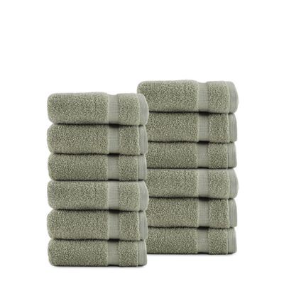 belem Luxury Wash Cloths for Showering 13x13  100% Combed Cotton Washcloths Pack of 12  600 GSM Ultra Soft, Quick Dry and Absorbent Face Towels for Bathroom, Gym, Spa and Home (Sage Green)