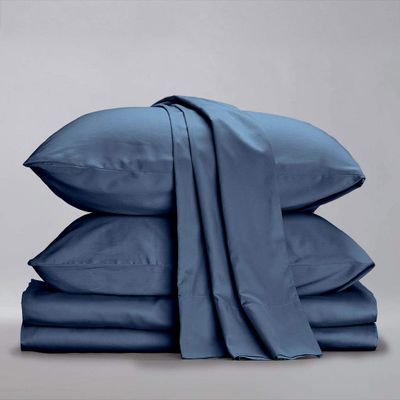 100%-Organic-Cotton | Certified | 800-Thread-Count-Long-Stapple-Cotton | 4 PCs | King - Mediterranean Blue| Fits Upto 12-Inch-DEEP-Pocket | Breathable Crisp Cool | Luxury Finish | Sustainable