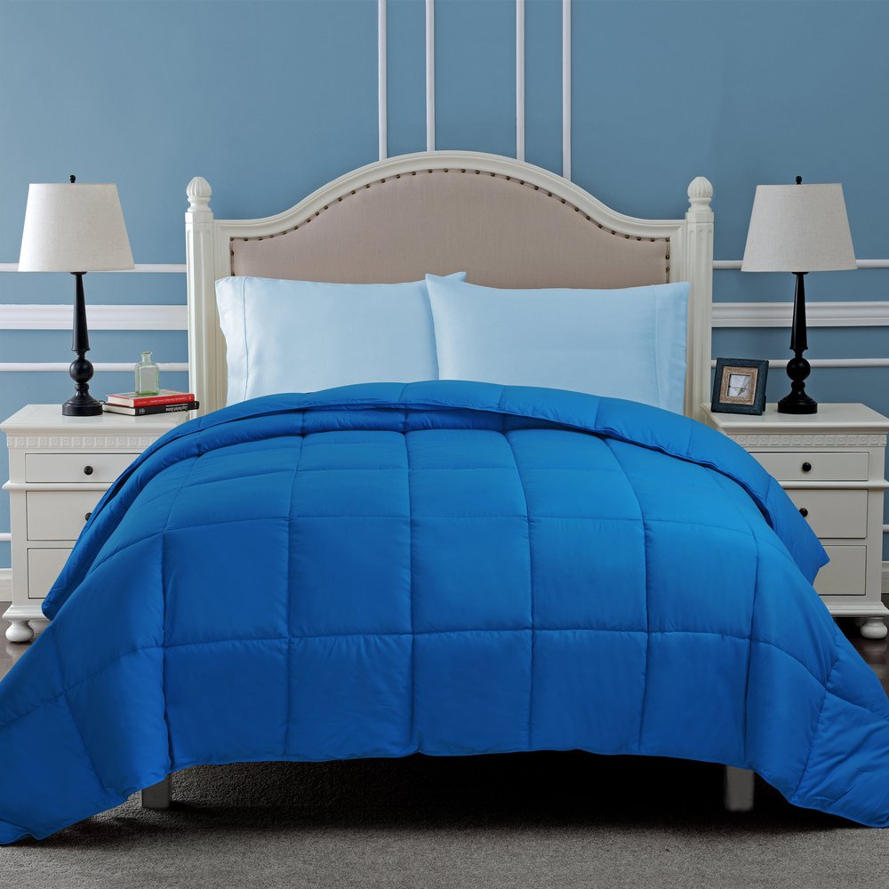 100% Cotton Comforter for All Season 500 GSM Best,Softest,Winter Warm Comforter Ultra Soft Quilted Only with Corner Tabs, Box Stitched,Machine Washable (Blue,Oversized Queen Size)